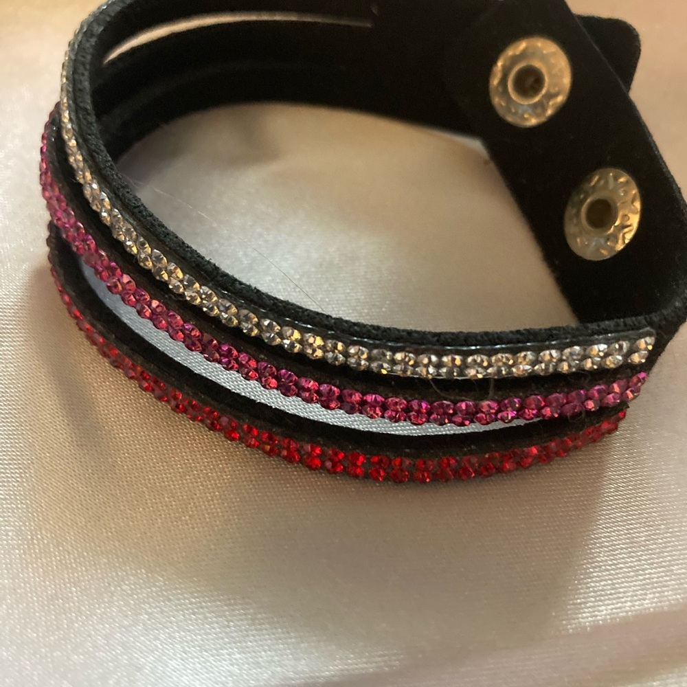 Black Bracelet with Red and Pink Rhinestones